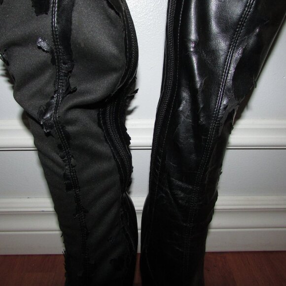 Black Pleather Silver Stiletto Heeled Riveted Boots - Sz 7-7.5 - Picture 7 of 11